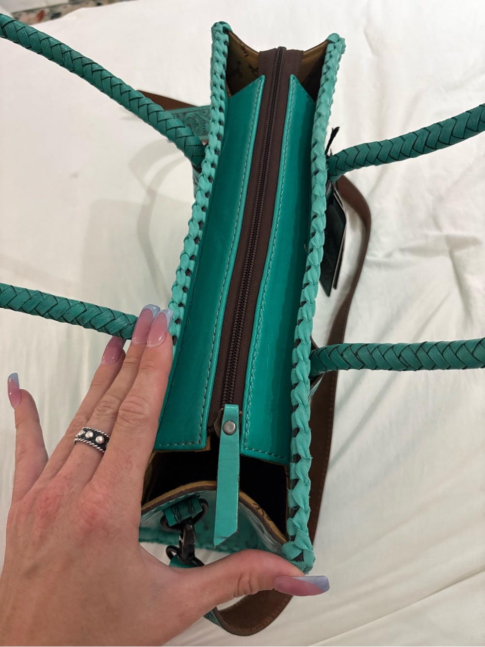 American Darling Turquoise Hand Tooled Leather Conceal Carry bag - Picture 2 of 12